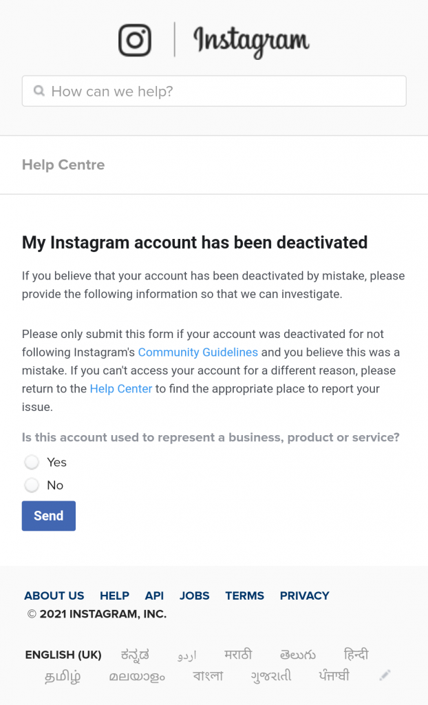 deleted instagram account
