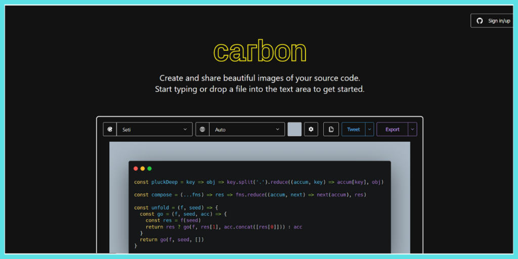 carbon code snippets to images converter