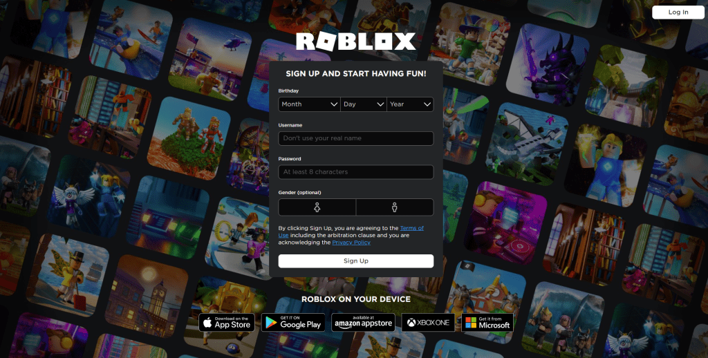 sign up to download roblox
