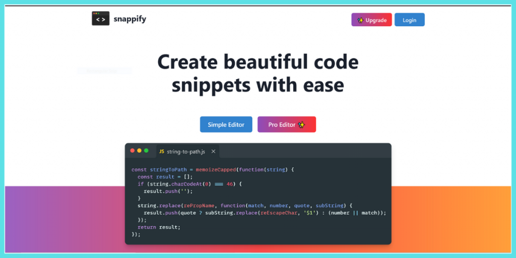 snappify code snippets to images converter
