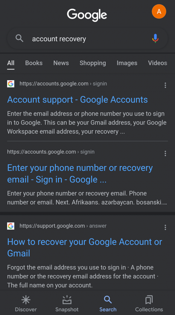 recover gmail password