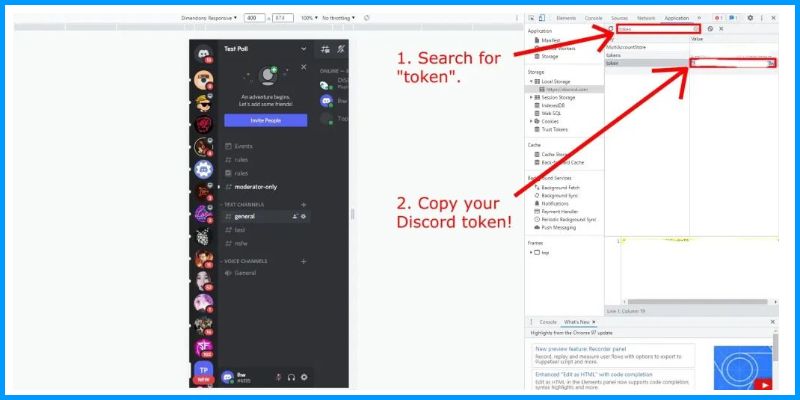 Type "token" into the search bar and copy your Discord token.
