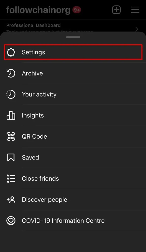 Navigate to your settings for the Instagram Business account.