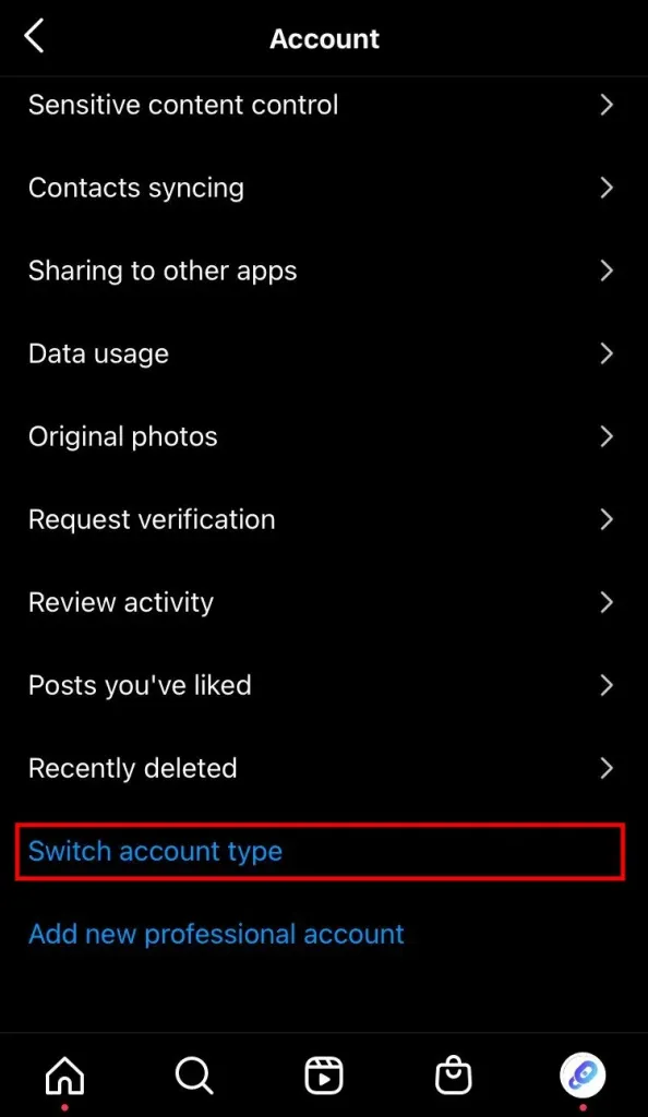 Select "Switch account type."