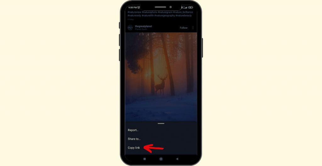 copy the instagram post link