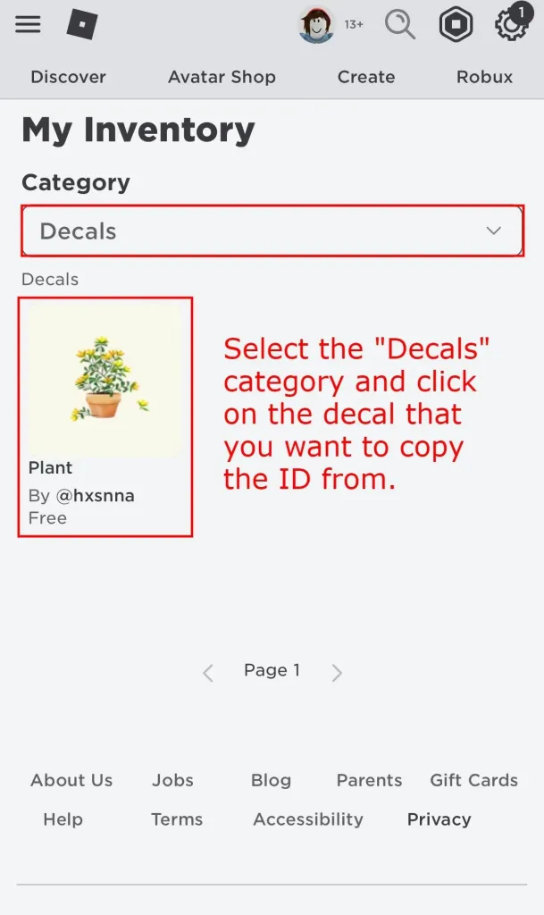 Locate the Decal ID Roblox.