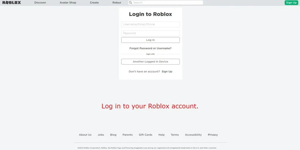 Log in to Roblox
