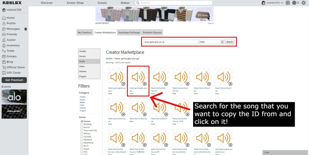 Search for the Roblox Song ID