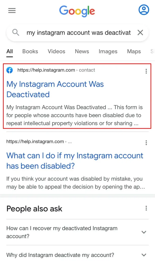 Go to the form titled "My Instagram Account Deactivate."