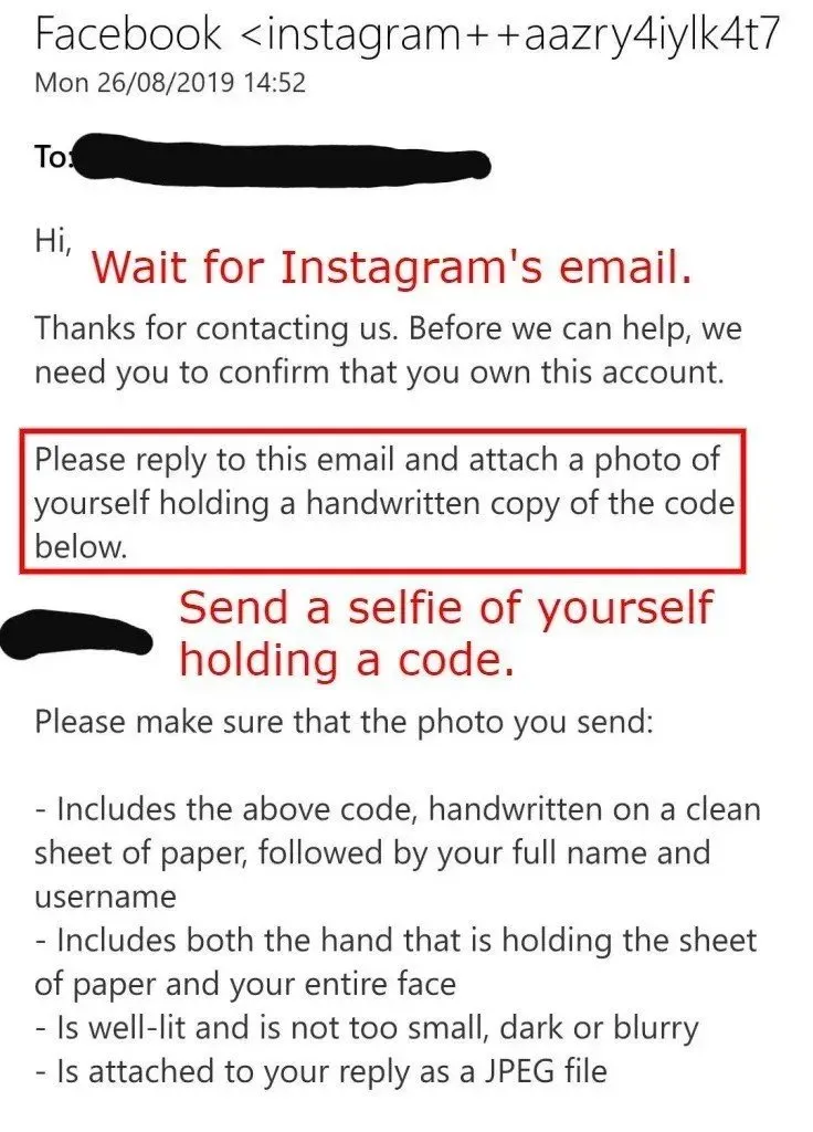 Pause for Instagram's email and send yourself a selfie.