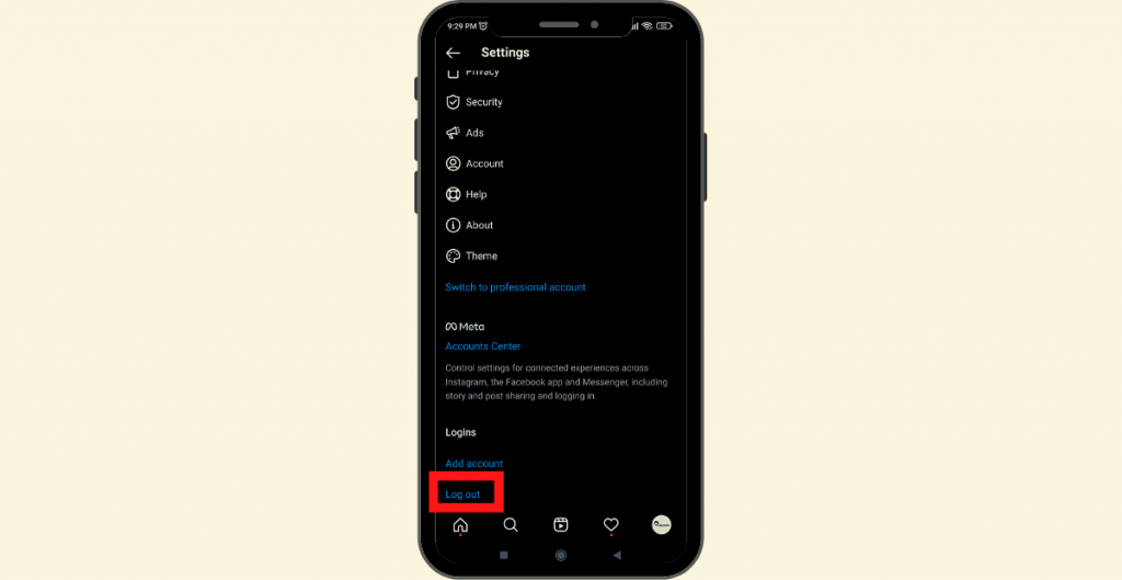 logout from instagram