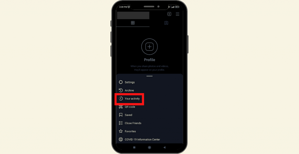 tap on your activity to see your liked posts on instagram