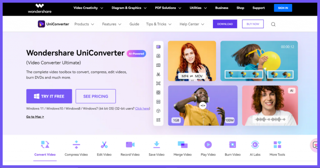 wondershare uniconverter video format converter tools